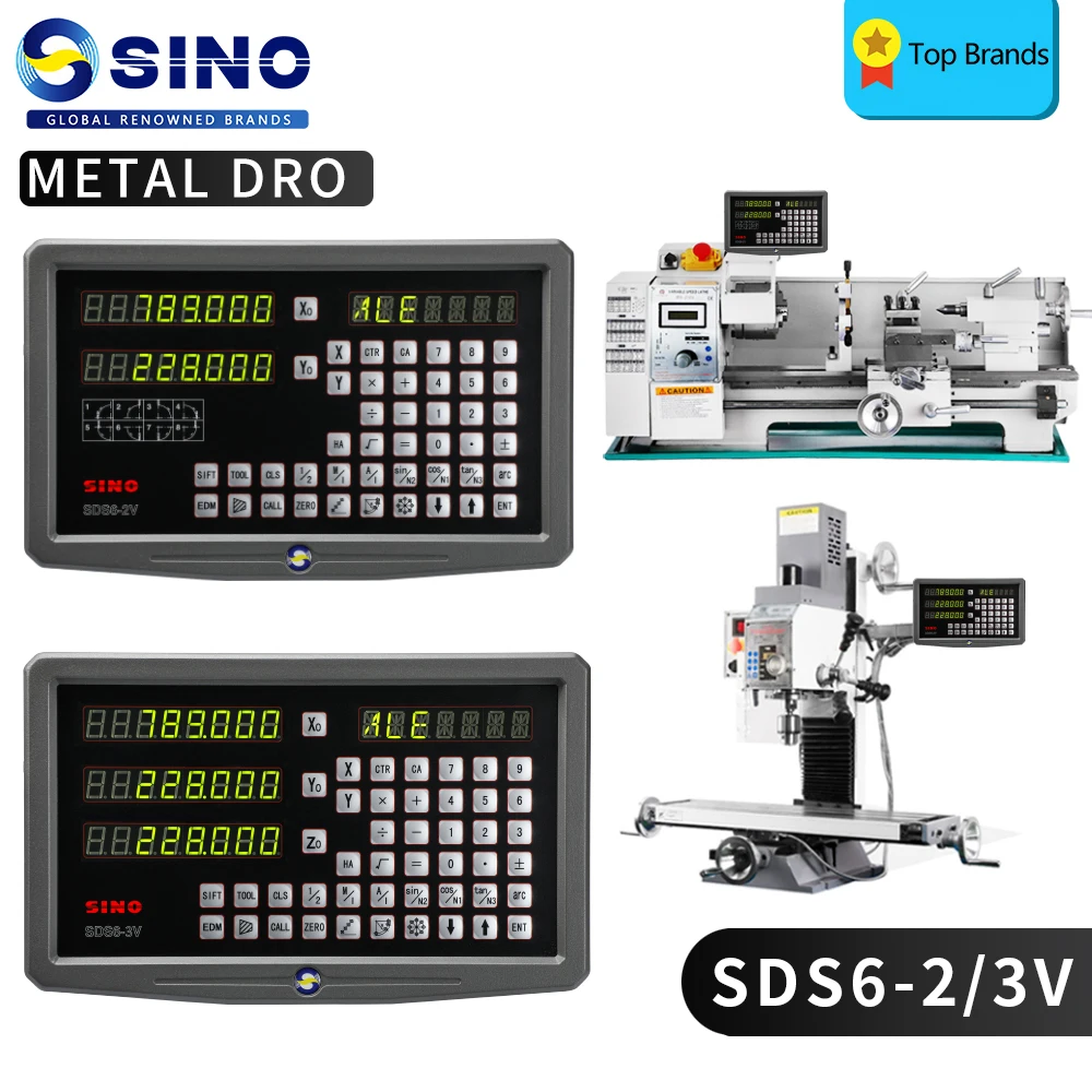 SINO SDS6-2V 2-osiowy wyświetlacz cyfrowy i KA-300 i KA-500 Cyfrowa optyczna linijka szklana w skali Frezarka Tokarka DRO