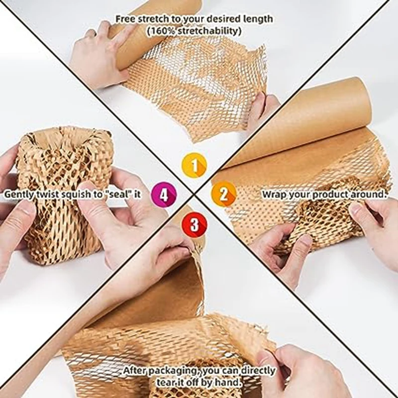 1PCS Honeycomb Paper Degradable Anti-Collision Grid Honeycomb Wrapping Paper Brown