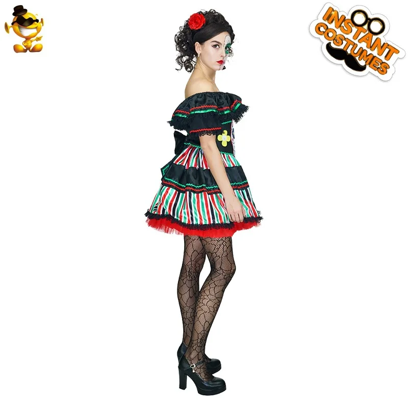 Halloween Adult Women Day of the Dead Bridal Dress Ghost Festival Female Ghost Bone Stage Performance Dress Party Dress Stage