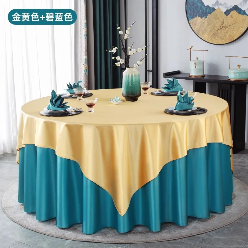 

A41 Pure color satin hotel round table tablecloth high-grade hotel catering commercial tablecloth banquet hall dining table tabl