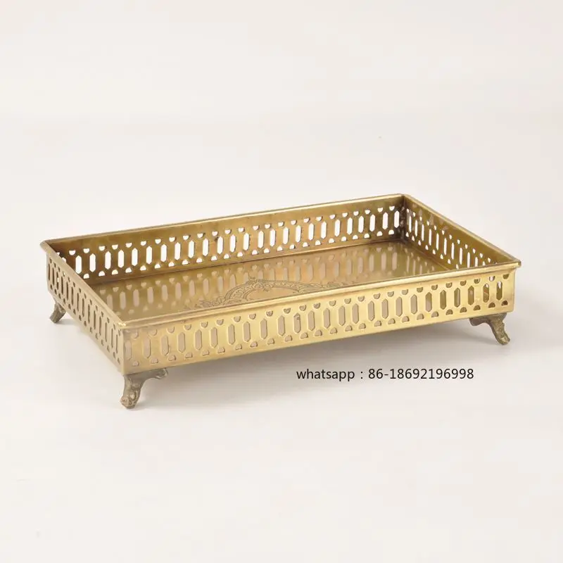 India Imported Brass Retro Nostalgic Creative Desktop Geometric Placement Storage Tray European Style Home Copper Ornaments