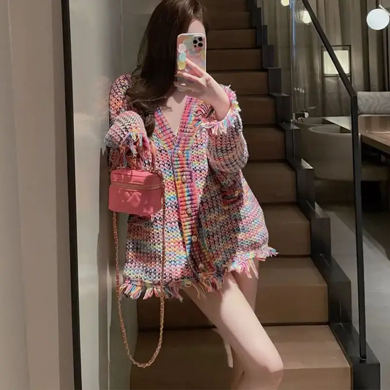 Sweater Cardigan for Women Clothes Jacket Woman Spring Clothing Knitted Fashion Autumn Luxury Designer Coat Aesthetic Trend Pink