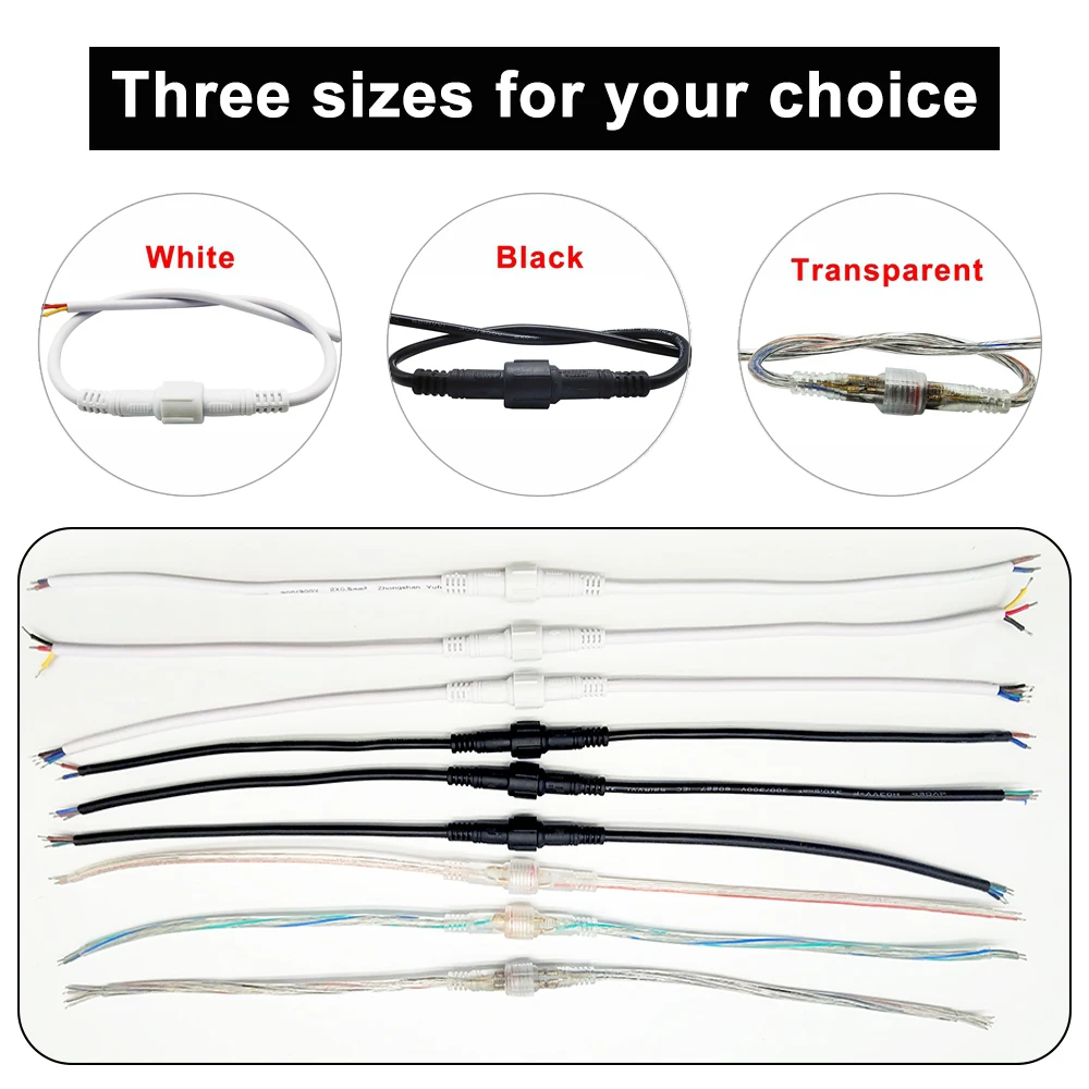 2Pin 3Pin 4Pin 5Pin LED Stecker DC Stecker und Buchse Wasserdicht IP68 20 cm Schwarz Weiß Transparent Kabel 22 24AWG für Streifen Licht – Detail 5
