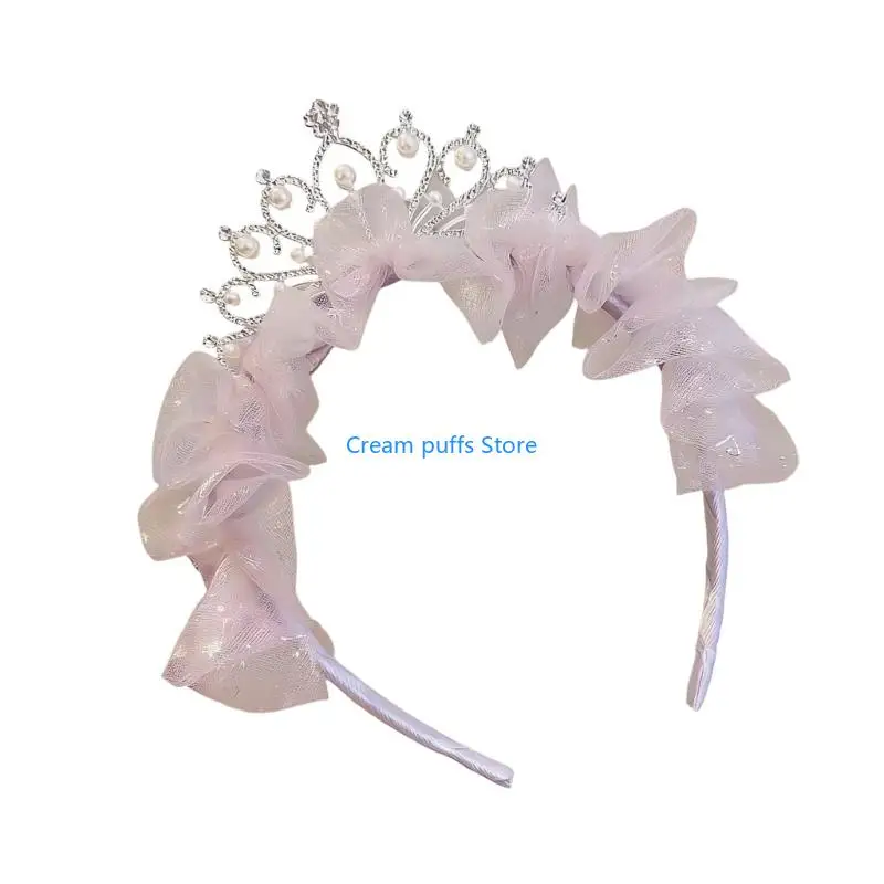 50LE Queen Crowns Hairband For Children Girl Soft Tulle Lace Crownpiece For Comfortable Birthday Celebration Photograhpy