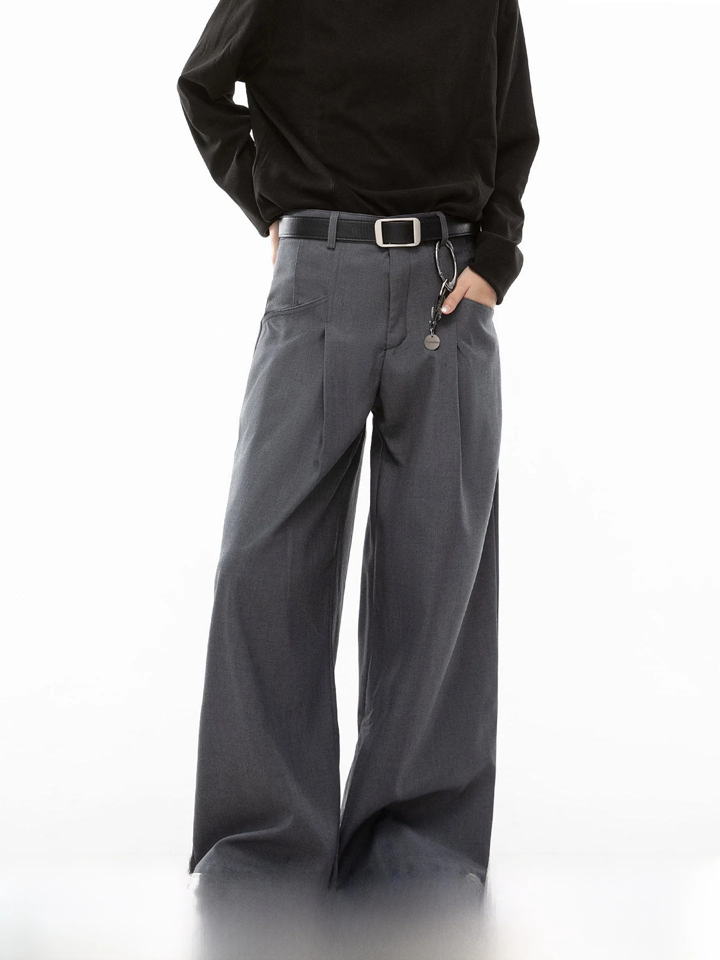 Grey Men's Casual Pants Dream Made Old Money Style Commute Drapey Straight Leg Spring Autumn High-End Feel Loose Fit Wide Leg