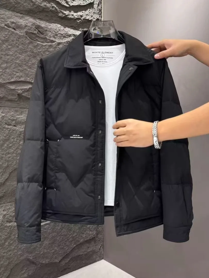 

Модная легкая зимняя мужская пуховая куртка однотонного цвета с воротником-стойкой, утепленная, с буквенным принтом, повседневная, стильная