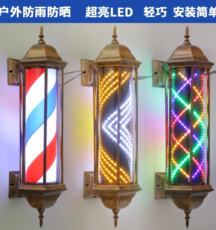 Retro hair salon turn light hanging wall super bright barber shop door rotating small light box outdoor waterproof