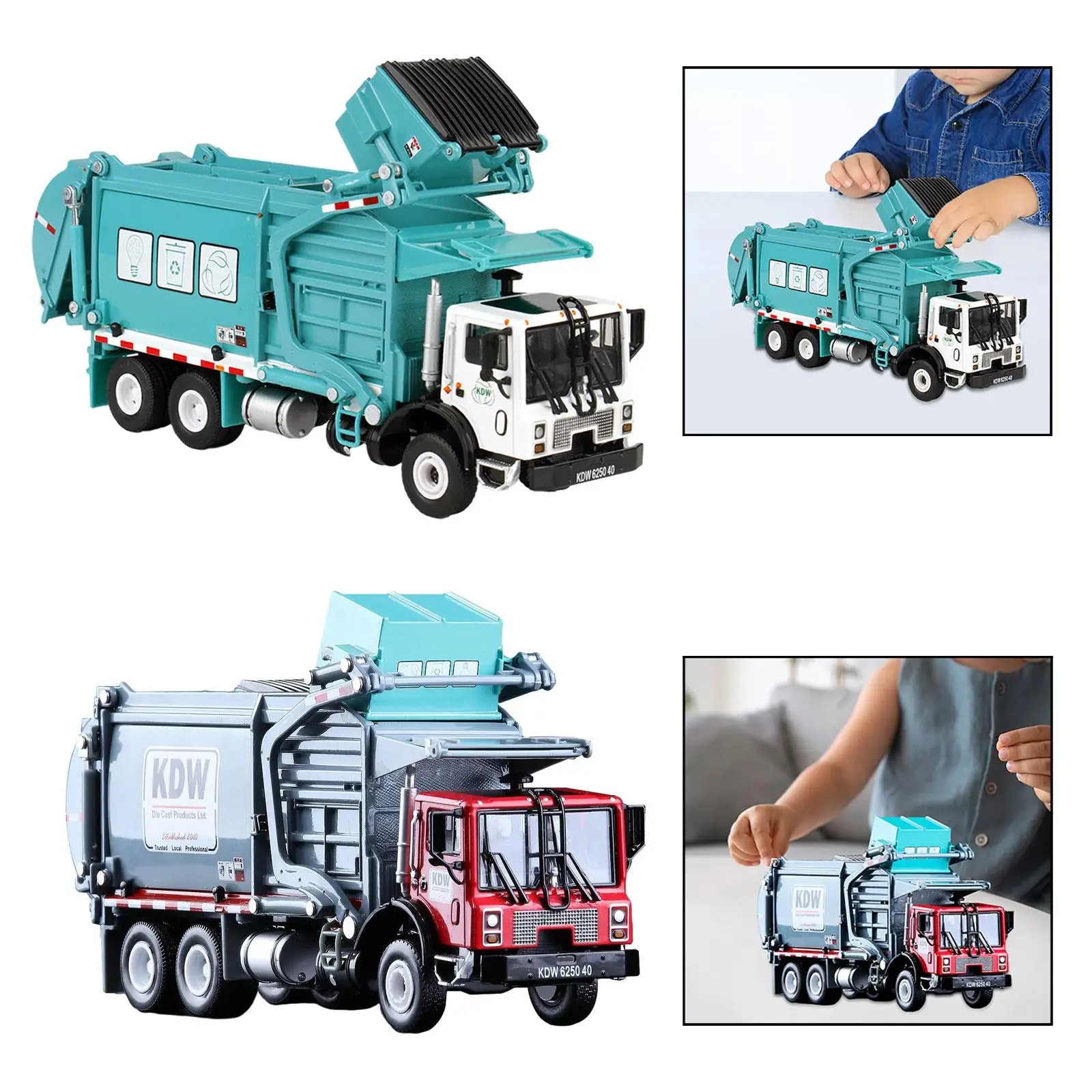 Alloy Friction Garbage Truck Toy for Kids Boys Girls Age 3-7 Educational Early Development Interactive Play Vehicle