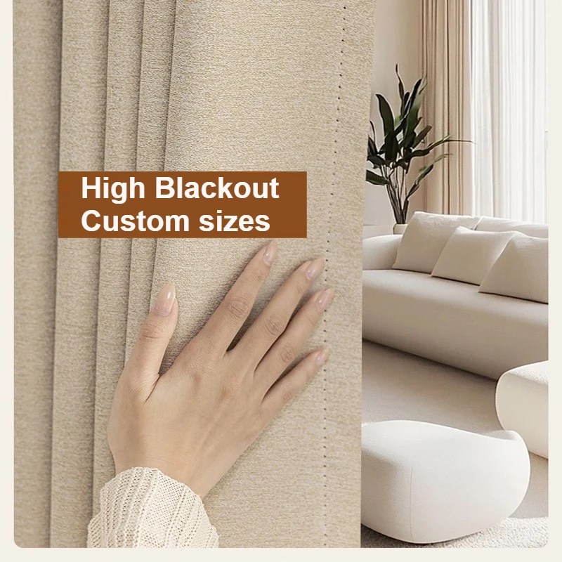 

The New Simple Curtains For Living Dining Room Bedroom And Modern Beige Bronzing Flannel Thickened Shading Velvet Light Luxury