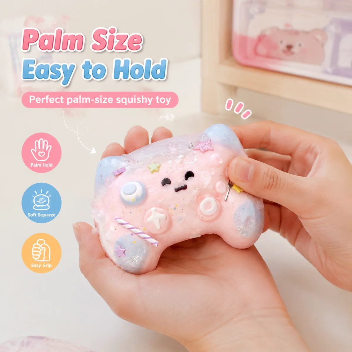Kawaii Pastel Gamepad Squeeze Toy Food Grade Safe Soft Silicone Material Lovely Candy Ornament Portable Anxiety Relieving Fidget