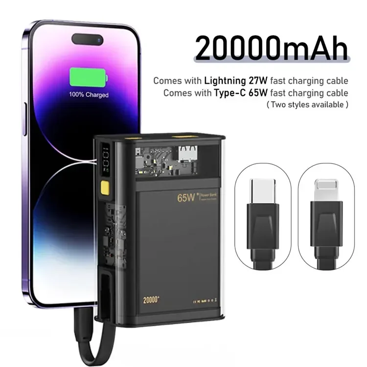 Trendy Products 2024 Powerbank 20000 mAh 65W PD Fast Charging Power Bank For Laptop iPhone Cell Phone Tablets Portable Charger