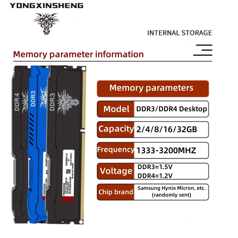 YONGXINSHENG-Mémoire de serveur d'ordinateur de bureau, modèle DDR3, capacité 4 Go 8 Go 2 Go, fréquence d'horloge 1333/1600/1866mhz, ram, nouveau dimm, tension 1.5V