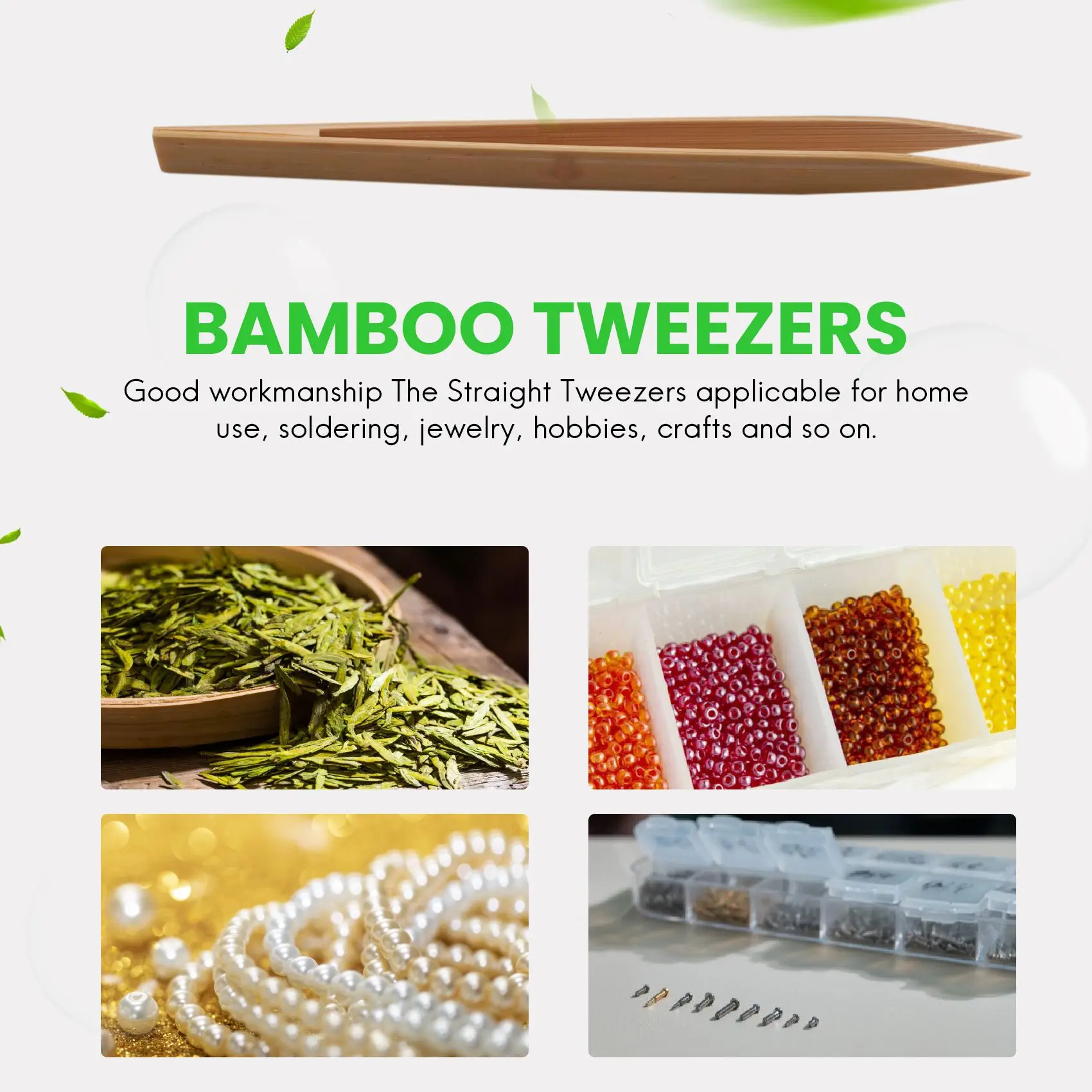 B17CB Pointy Tip Bamboo Straight Tweezer Tea Tong Handy Tool