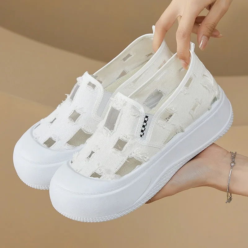 Mocasines sin cordones con suela gruesa para mujer, zapatos informales transpirables y poco profundos, a la moda, para deportes al aire libre, para caminar, con plataforma plana