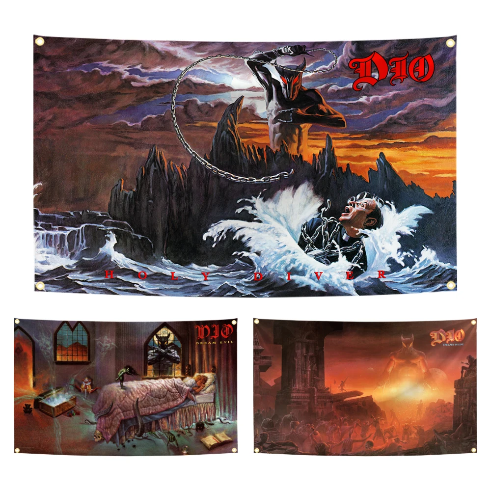 90x150cm Dios Music Flag Heavy Metal Rock Band Tapestry Polyester Digital Printing Banner Garage Wall Art Out Door Decoration