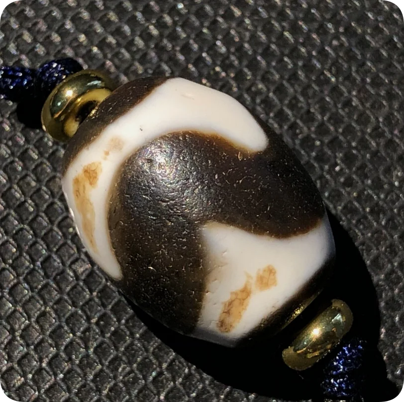 Magic Power Tibetan Old Agate Tiger tooth daluo totem dZi Bead 15*19mmD020