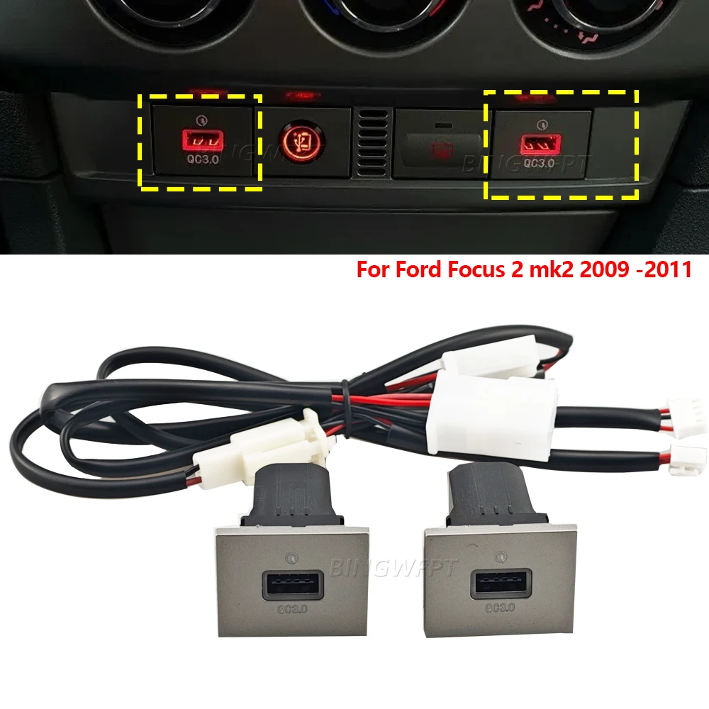 

12V/24V Car Phone Charger Socket Double QC3.0 Type C PD USB Charging Port Power Adapter For Ford Focus 2004-2011 mk2 Accessories