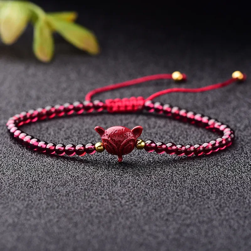 Natural Cinnabar Hand Weave DIY Lucky Pixiu Fox Red Rope Garnet Bracelets Buddha Cinnabar Charm Bracelet Bangle Jewel Dropship