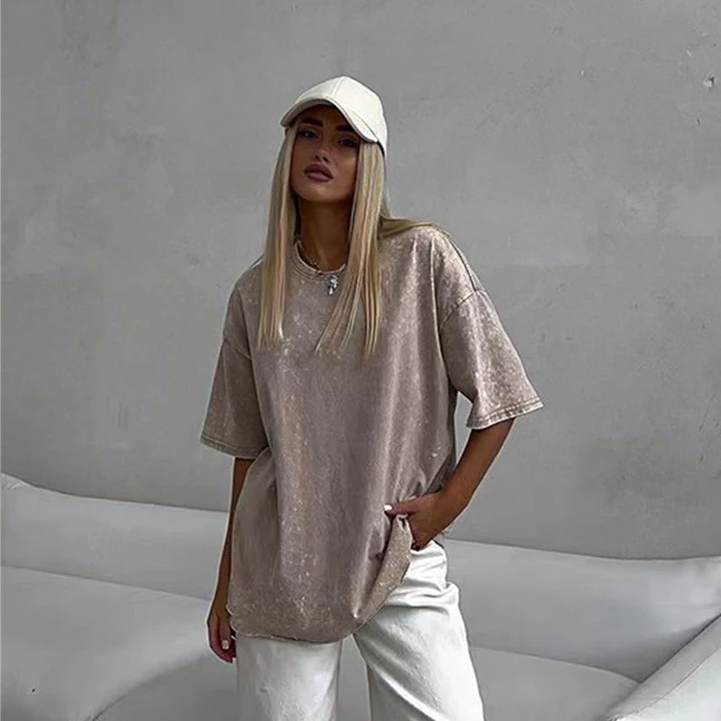 

Women Vintage Washed Cotton T-Shirt Oversized Short Sleeve Top Casual Retro Loose Tee Streetwear Chic Basic Y2K Aesthetic Tshirt