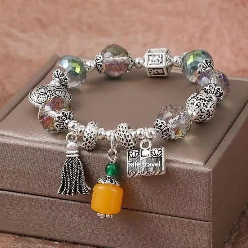 Lucky Safety Bracelet Retro Ethnic Style Adjustable HandString Jewelry for Blessings and Good Fortune Gift for Women Men