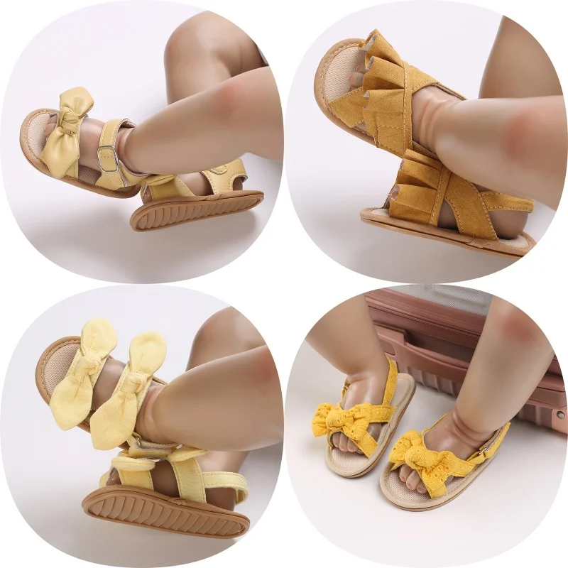 

Милые летние сандалии желтого цвета с бантом в стиле принцессы, повседневные туфли на мягкой резиновой подошве с противоскользящим покрытием, обувь для прогулок для малышей 0-18 месяцев