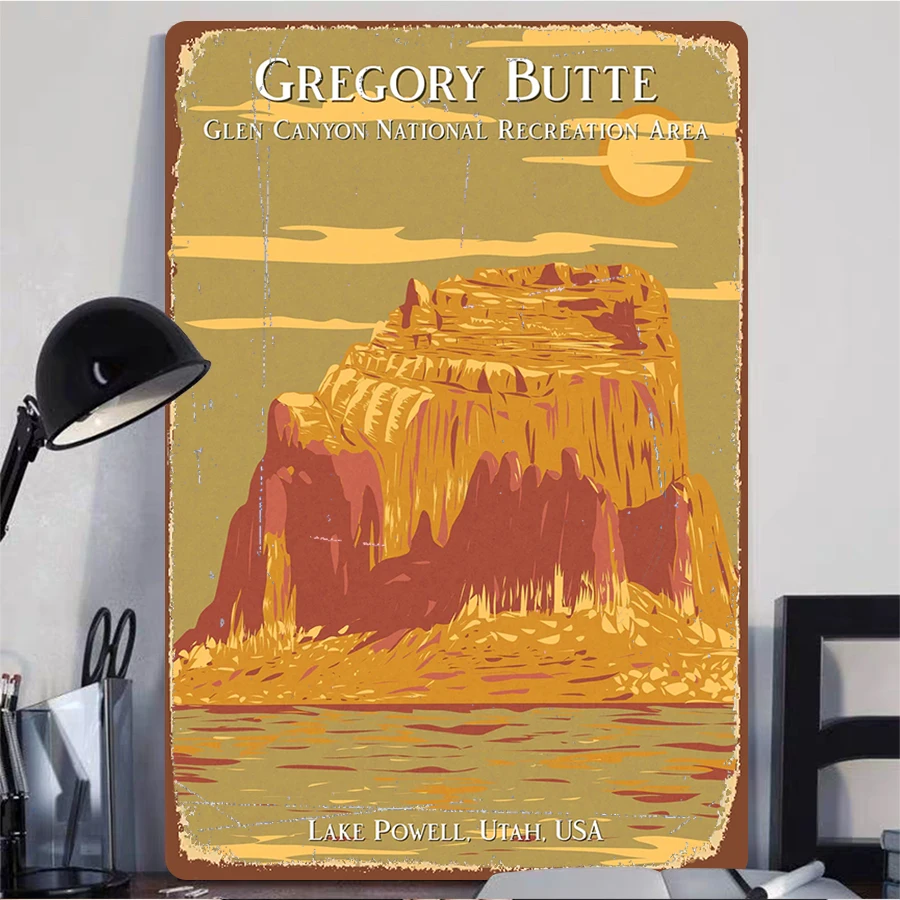 Gregory Butte Glen Canyon National Recreation Area Lake Powell Utah USA Vintage Metal Wall Art Decor