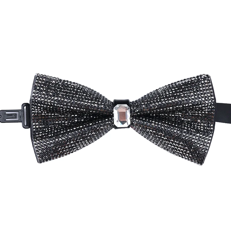 Pajarita con diamantes de imitación para hombre, cuello de cristal brillante, lazo de lujo para boda, banquete, fiesta, nudo de mariposa ostentoso,