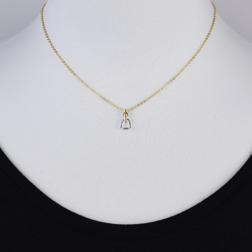 

High Polish U Shaped Stirrup Horse Style Pendants Two Tone Color Equestrian Necklace 100% 925 Sterling Silver Women Jewelry