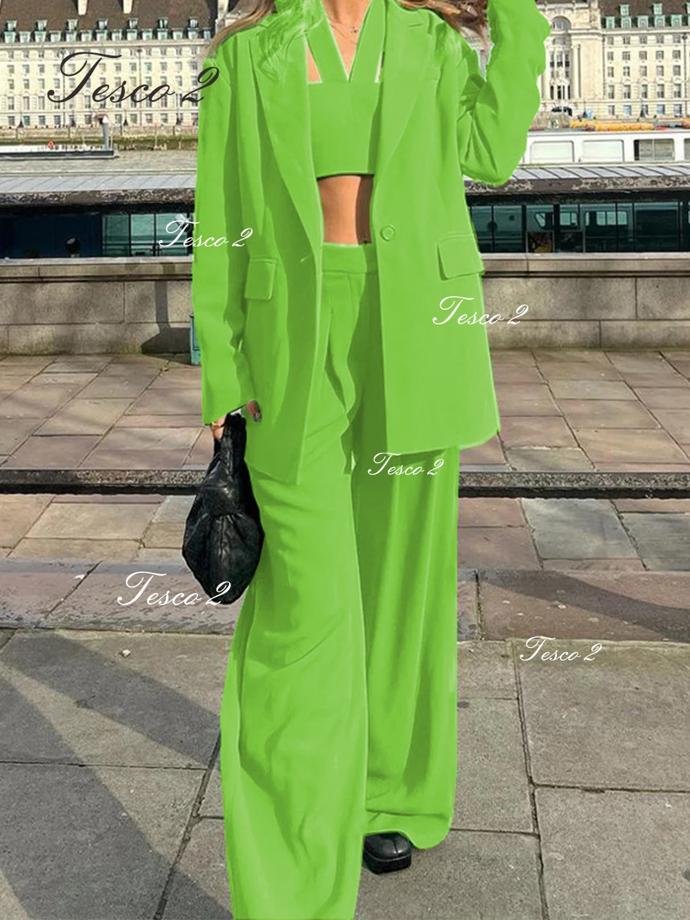 

Green Women Suit Chic And Elegant Woman Set Relaxed Leisure Women Suit 2 Piece Jacket Blazer Pants For Spring Wear