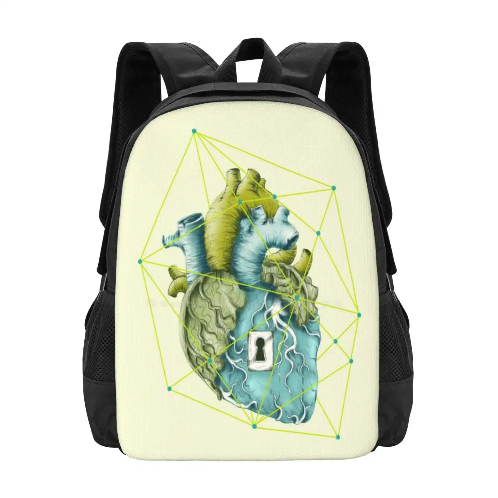 Mochila desbloqueada para adolescentes escolares, bolsas de viaje para niñas, desbloqueo Zen, naturaleza, corazón orgánico, Líneas geométricas, concepto