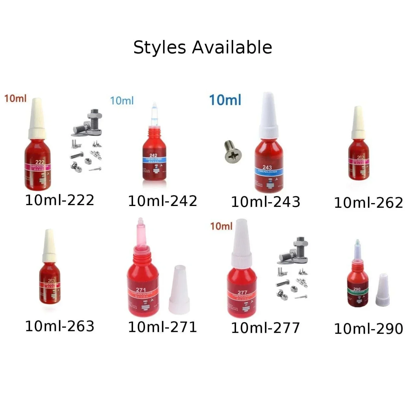 10ml น้ํายาล็อคเกลียว 222/242/243/262/263/271/277/290 Anaerobic กาวฮาร์ดแวร์อุปกรณ์เสริมกาว Anti-หลวมซีลเกลียว