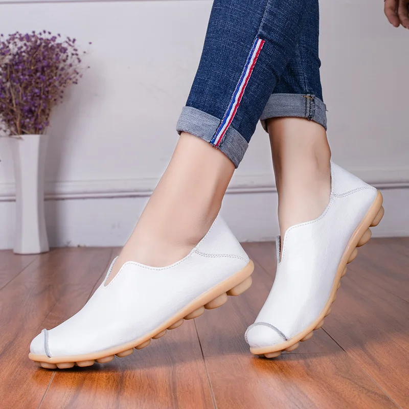 WOIZGIC Genuine Leather Flats Loafers for Women\'s Female Ladies Comfortable Slip-On Shoes Classic Style colorful soft