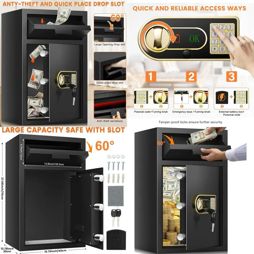 

Надежный ящик для денег с цифровой клавиатурой, замком и запасными ключами для бизнеса или домашнего офиса