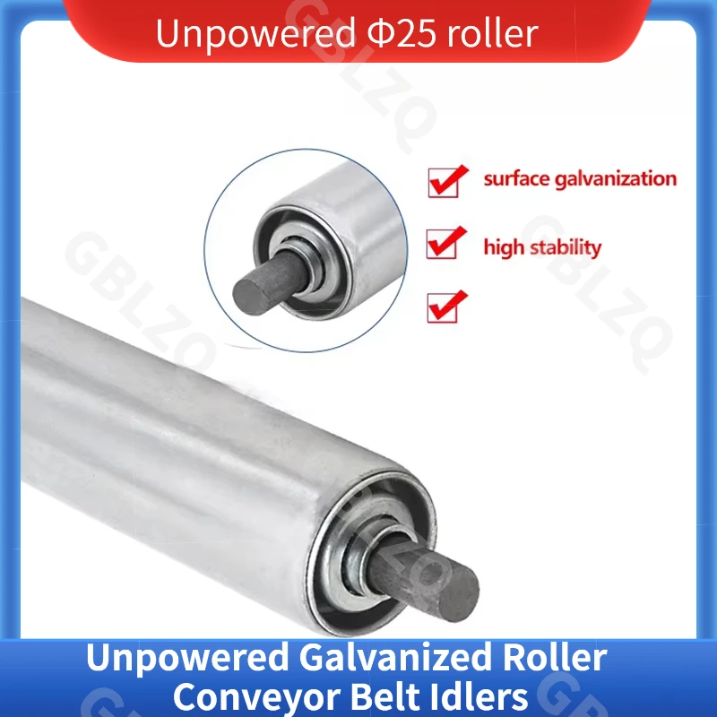 Galvanized Steel Roller 25-60mm Diameter 100-550mm Axle Length Industrial Conveyor Transmission Components