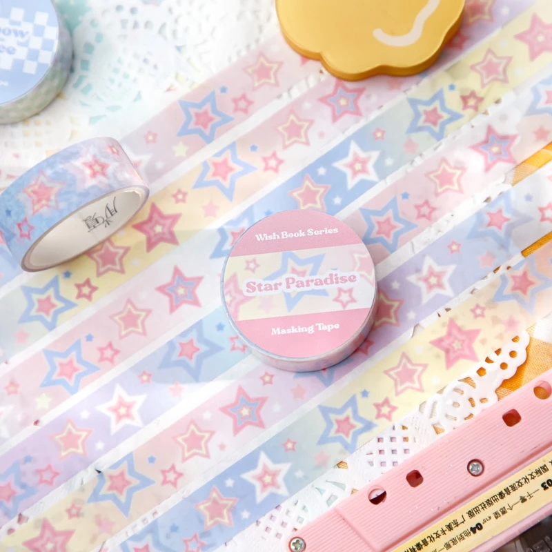 Korean Ins Star Gird Decorative Washi Tape Girl Heart Handbook Diary Scrapbooking Collage Sticker Roll School Stationery