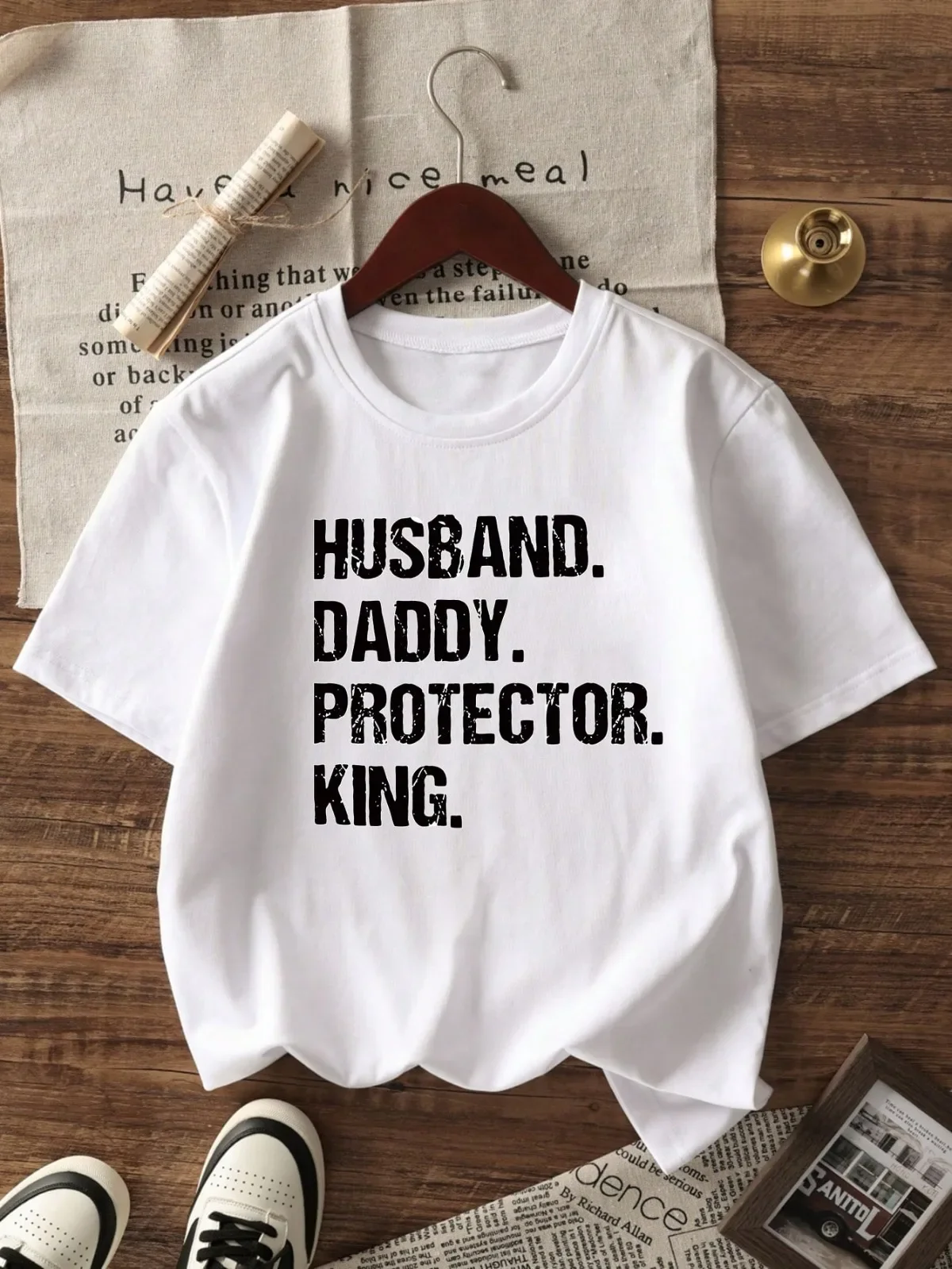 Men's Casual Round Neck Short Sleeve Slogan Letter Print Summer Suitable for Street Holidays Sports Short Sleeved T-shirt