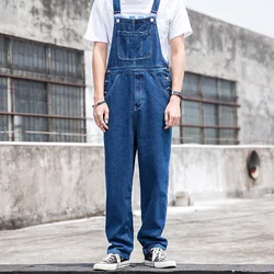 Blauwe heren bretels losse rechte unisex werkbroek eendelig gereedschap bretels broek heren denim jumpsuit