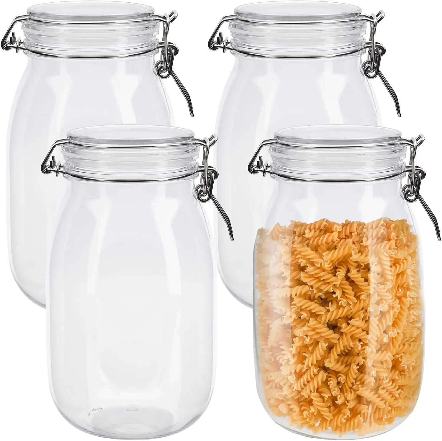 

4 упаковки герметичных пластиковых банок на 55 унций с откидными крышками — кухонное хранилище с широким горлышком для сахара, муки, кофе, пасты и многого другого