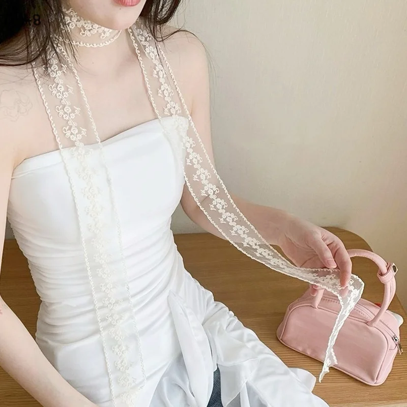 

French Lace Scarf Summer Hollow Embroidery Long Ribbon And Belt Accessories