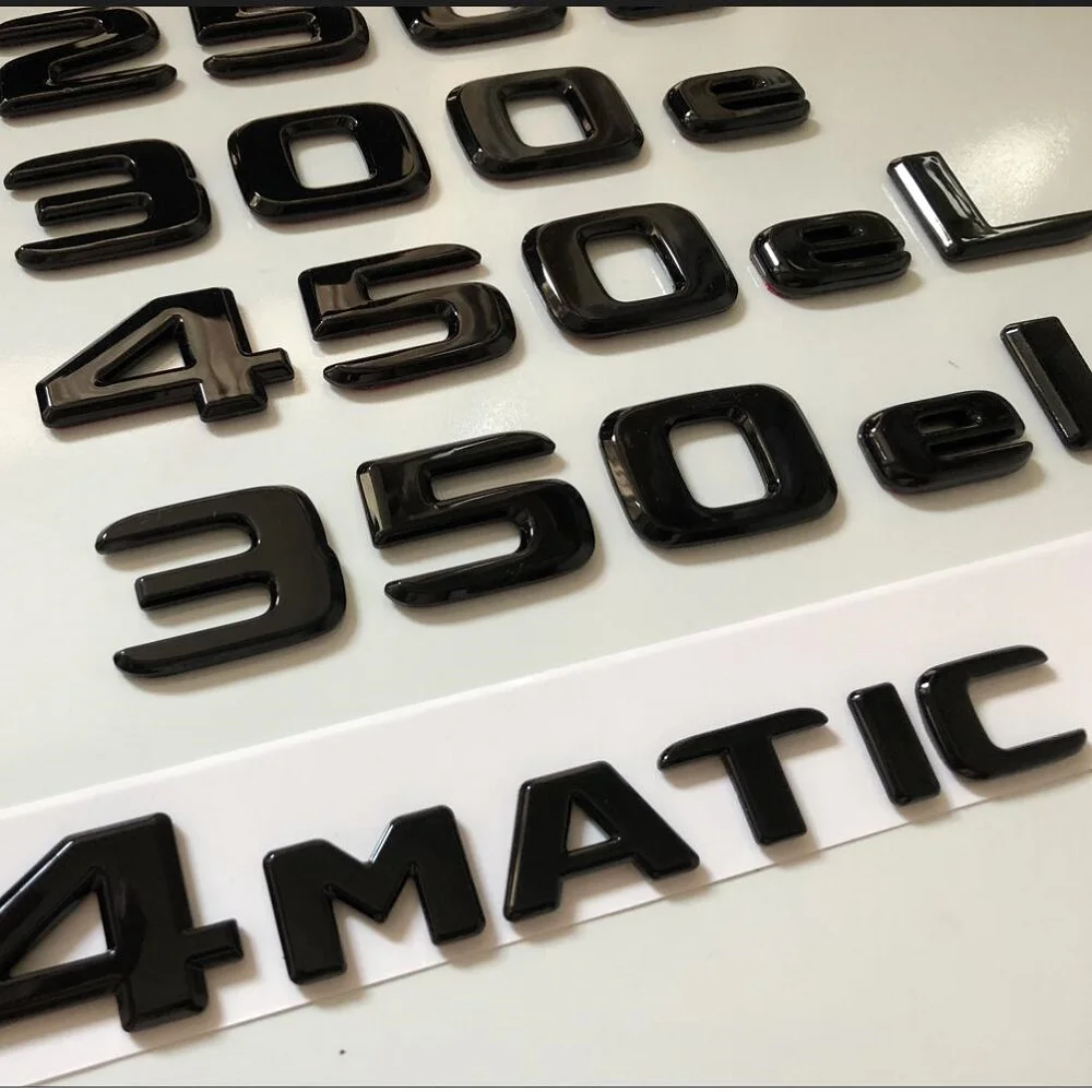 Emblemas de letras negras brillantes para Mercedes Benz, nueva energía, enchufe híbrido, A250e, B250e, C300e, E300eL, C350eL, S450eL, S560eL, S580eL, AMG