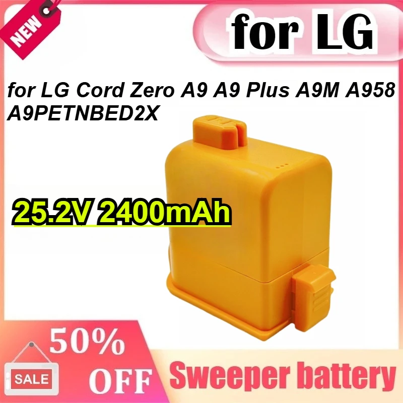 

New 25.2V 2400mAh Li-ion Battery Replacement for LG Cord Zero A9 A9 Plus A9M A958 A9PETNBED2X Vacuum Cleaner