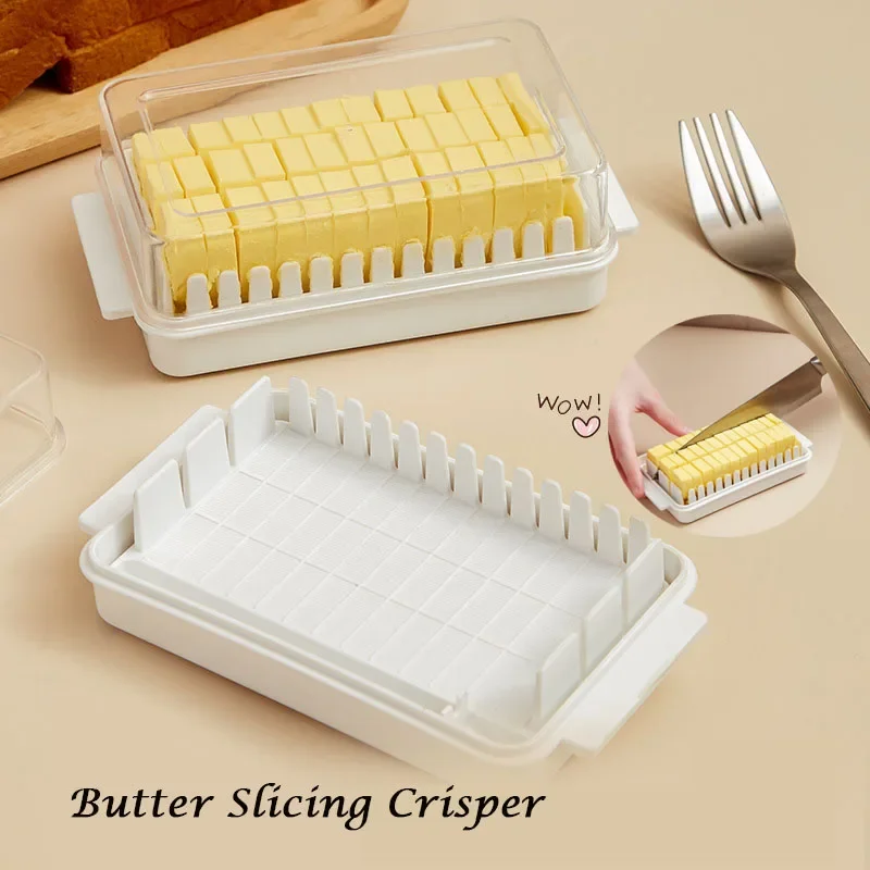 Small Butter Crisper Butter Cheese Even Slicer for Refrigerator Storage Kitchen Organiser Butter Cheese Divided Storage Boxes