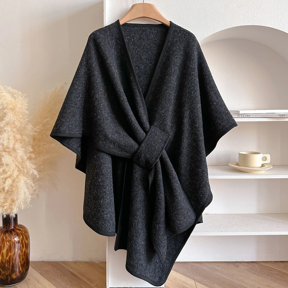 Vrouwen Poncho Winter Warme Sjaal Dubbelzijdig Designer Verdikking Deken Luxe Sjaal Vrouwelijke Mantel Kasjmier Pashmina Cape Stole