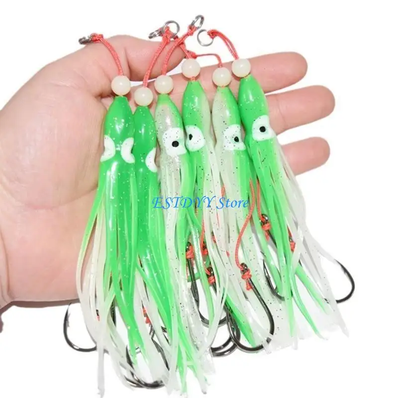 

G6DE Fishing Soft Lures Multicolored Glowing Squid Skirt Saltwater Baits Lures Set