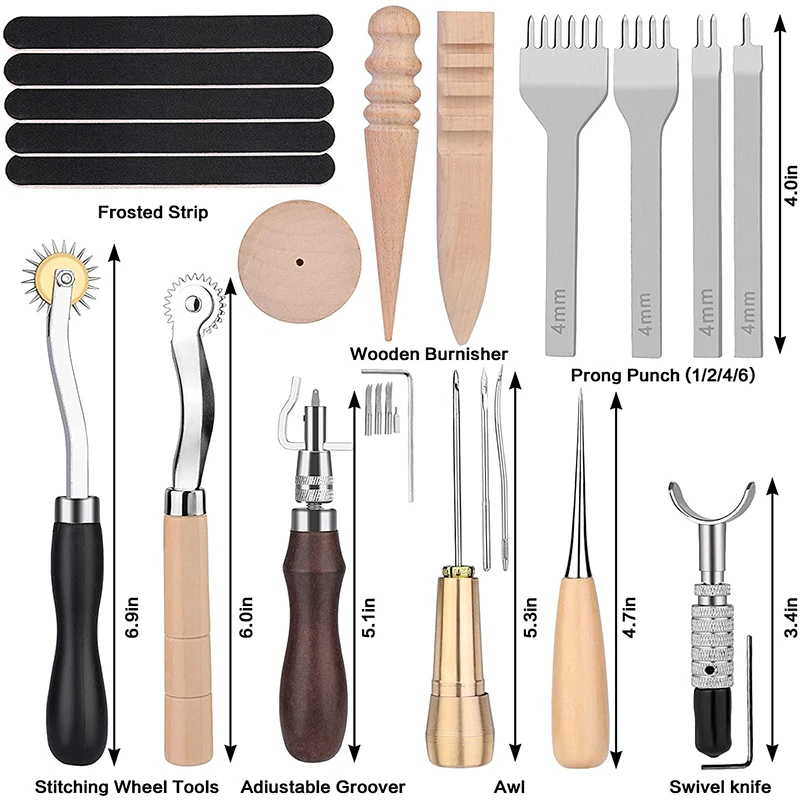 KAOBUY 50 Pcs leather Working Tool Set DIY Handmade Sewing Stitching  Punching Cutting Carving Leather Craft Tools