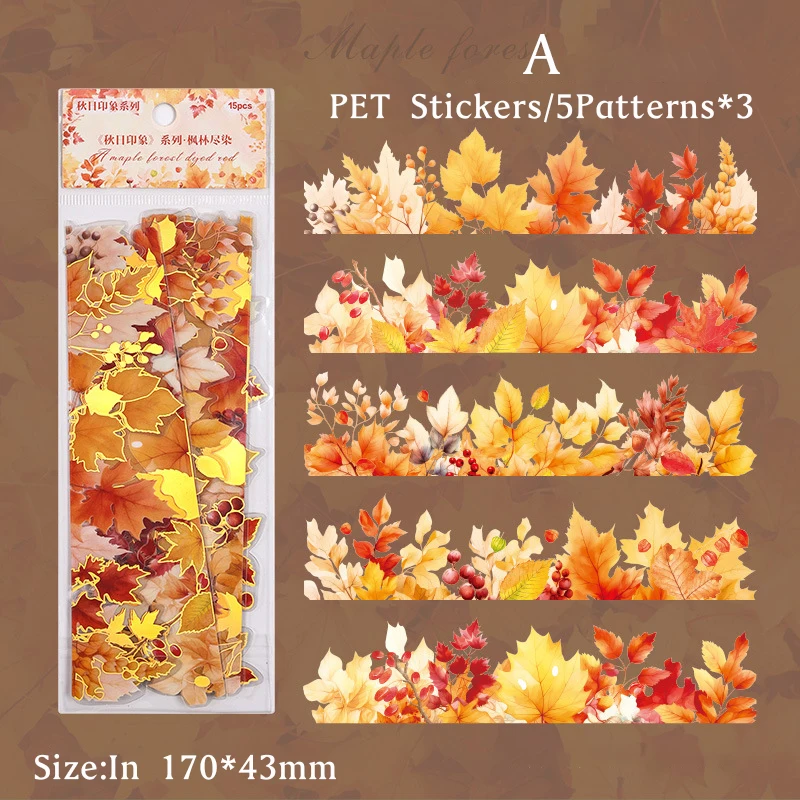 Journamm 15pcs/pack Autumn Leaf Stickers PET Materials DIY Scrapbooking Planner Decor Diary Aesthetics Sticker Stationery