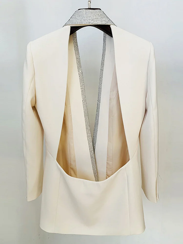 DEAT Fashion Women\'s Blazer Hot Drill Shawl Collar Long Sleeve Backless Hidden Breassted Suit Jackets Summer 2024 New 19J3683