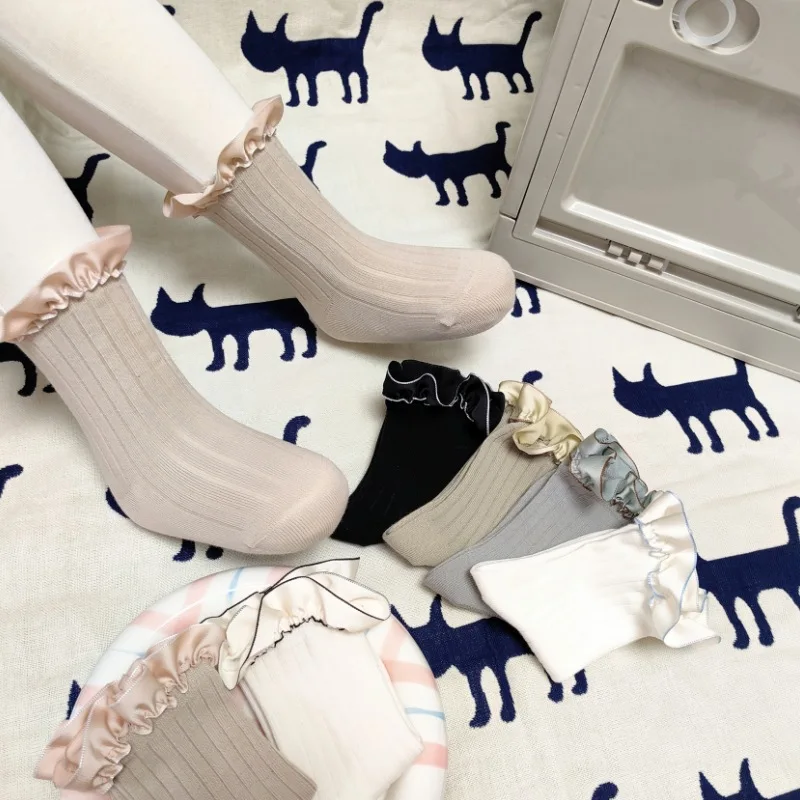 Baby Socks Cotton Newborn Tube Socks Lace Trim Ribbed Short Sock Girls Leg Warmers Spring Summer Infant Princess Sock Spanish
