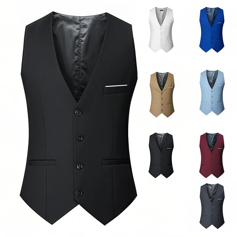 New Men's Fashionable British Plain-Color Suit Vest, Sleeveless Vest Coat, Suitable as a Waist Cape for Weddings and Parties.