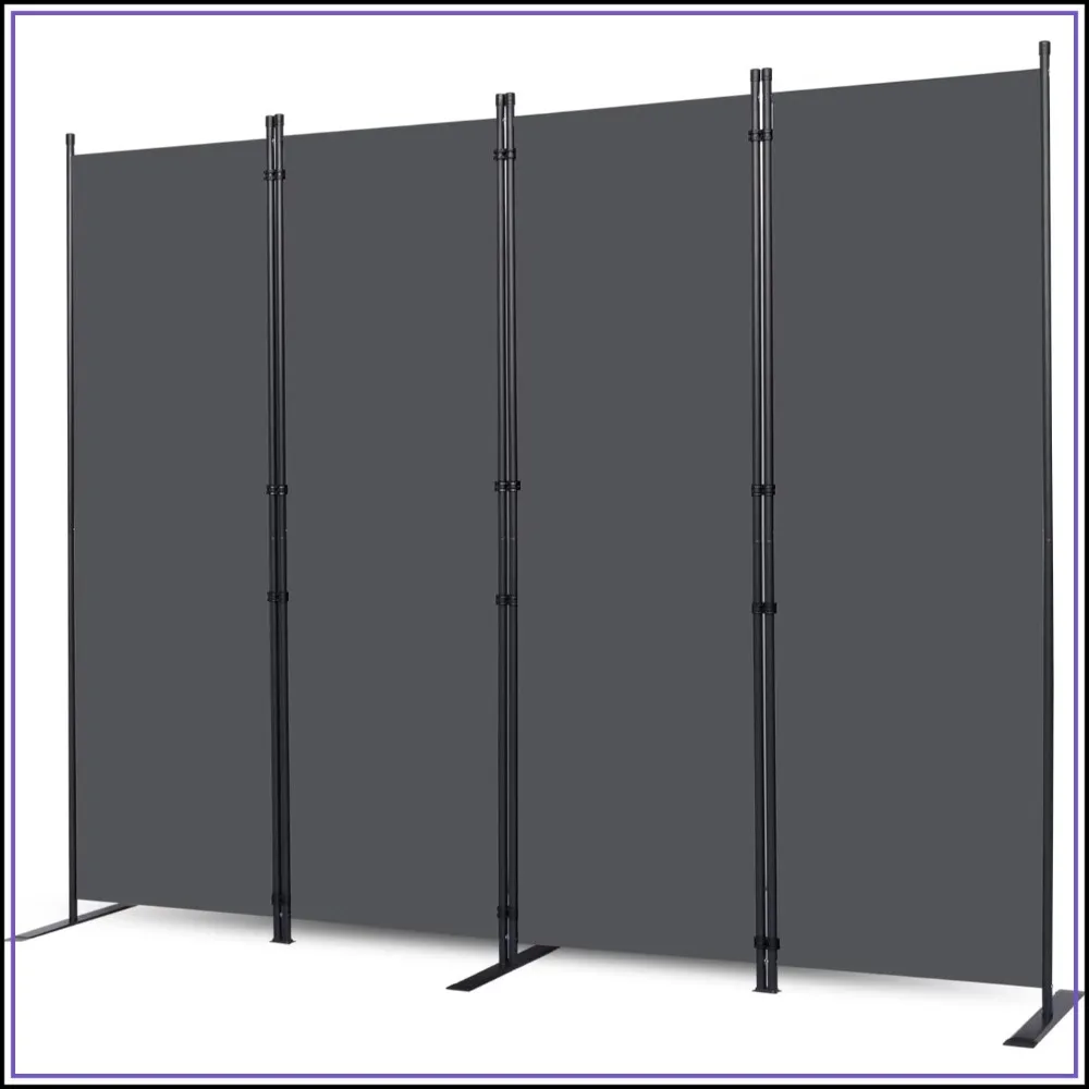 4 Panel Folding Room Divider with Wider Feet, Grey Privacy Screen